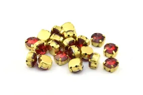 12 Light Siam Diamond Chaton Sew On Rhinestone Raw Brass Prong Setting 4 Hole Slider 8.5mm SS39