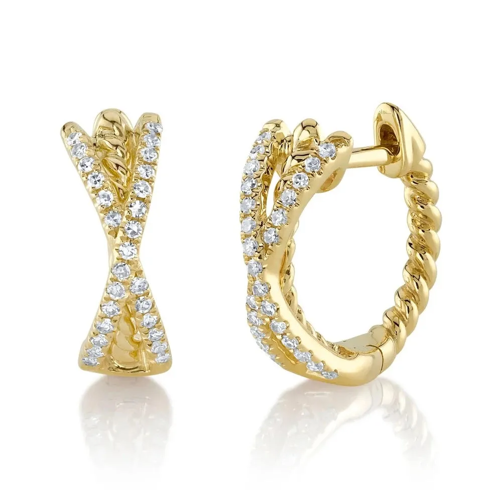 14K Gold Diamond Bridge Huggie Earrings