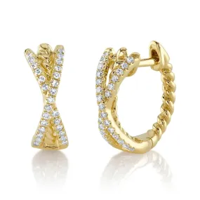 14K Gold Diamond Bridge Huggie Earrings