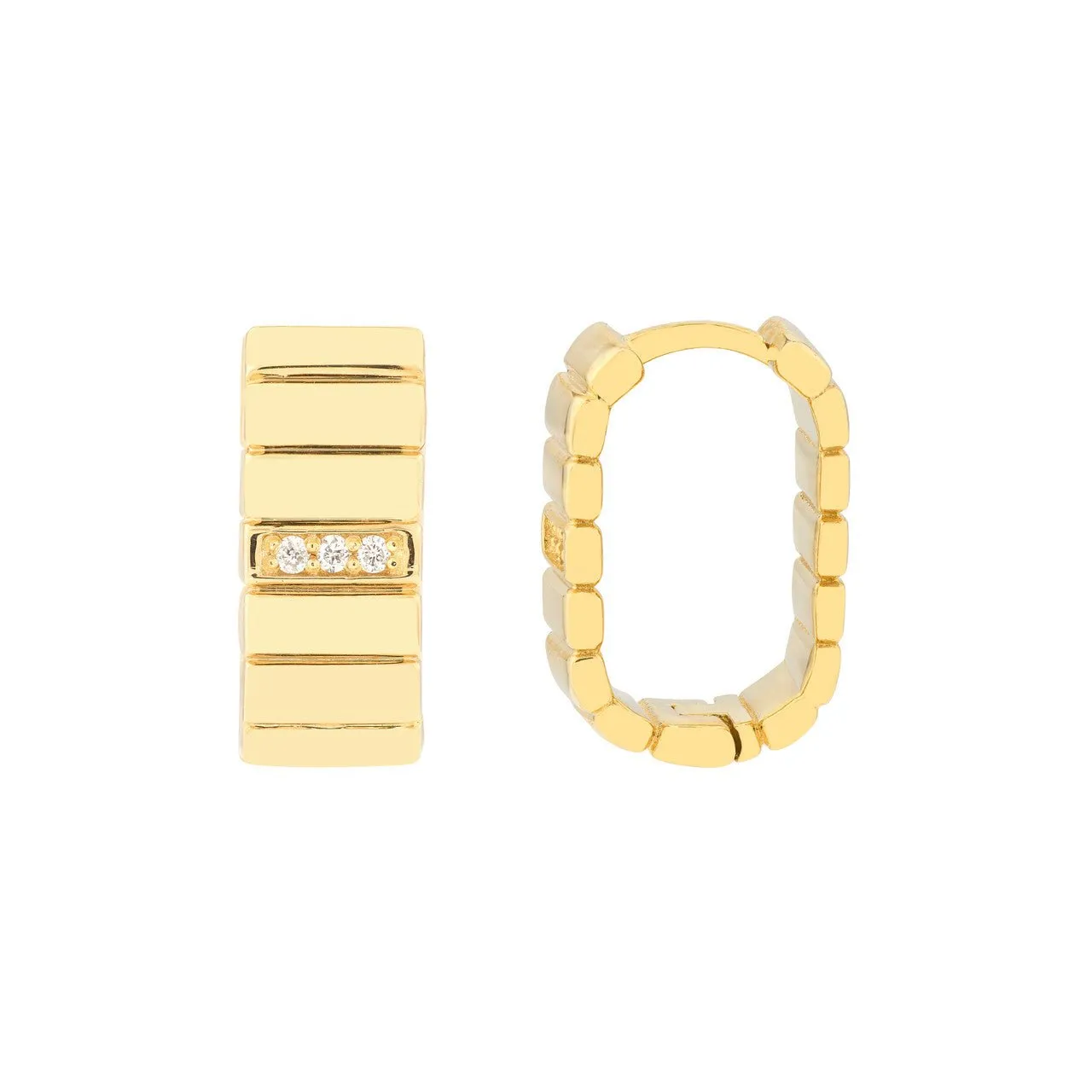 14K Gold Diamond Ribbed Huggie Earrings