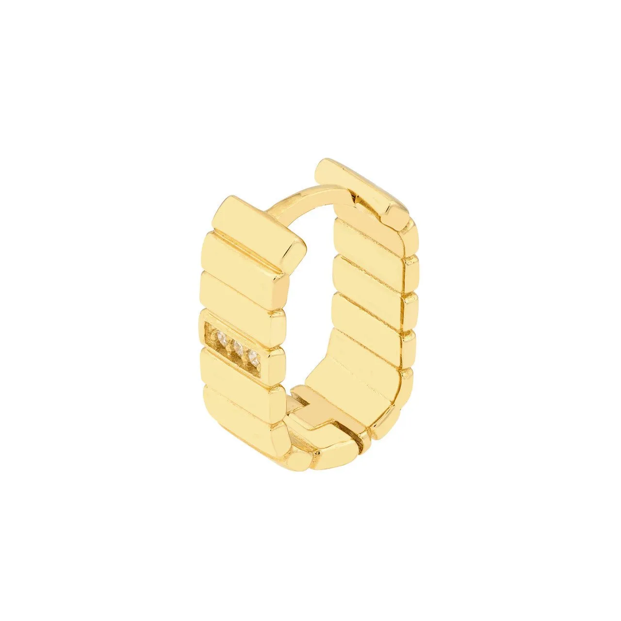 14K Gold Diamond Ribbed Huggie Earrings