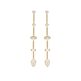 14k long bar mixed diamond earrings