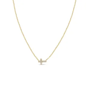 14k Midi Bitty Horizontal Pavé Diamond Cross Necklace