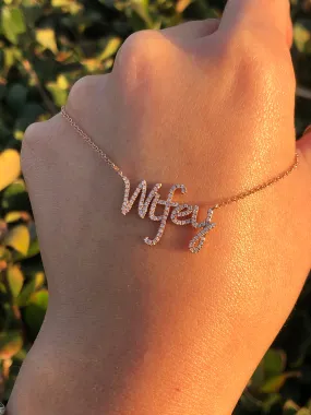 14K Rose Gold Script Wifey Diamond Pendant