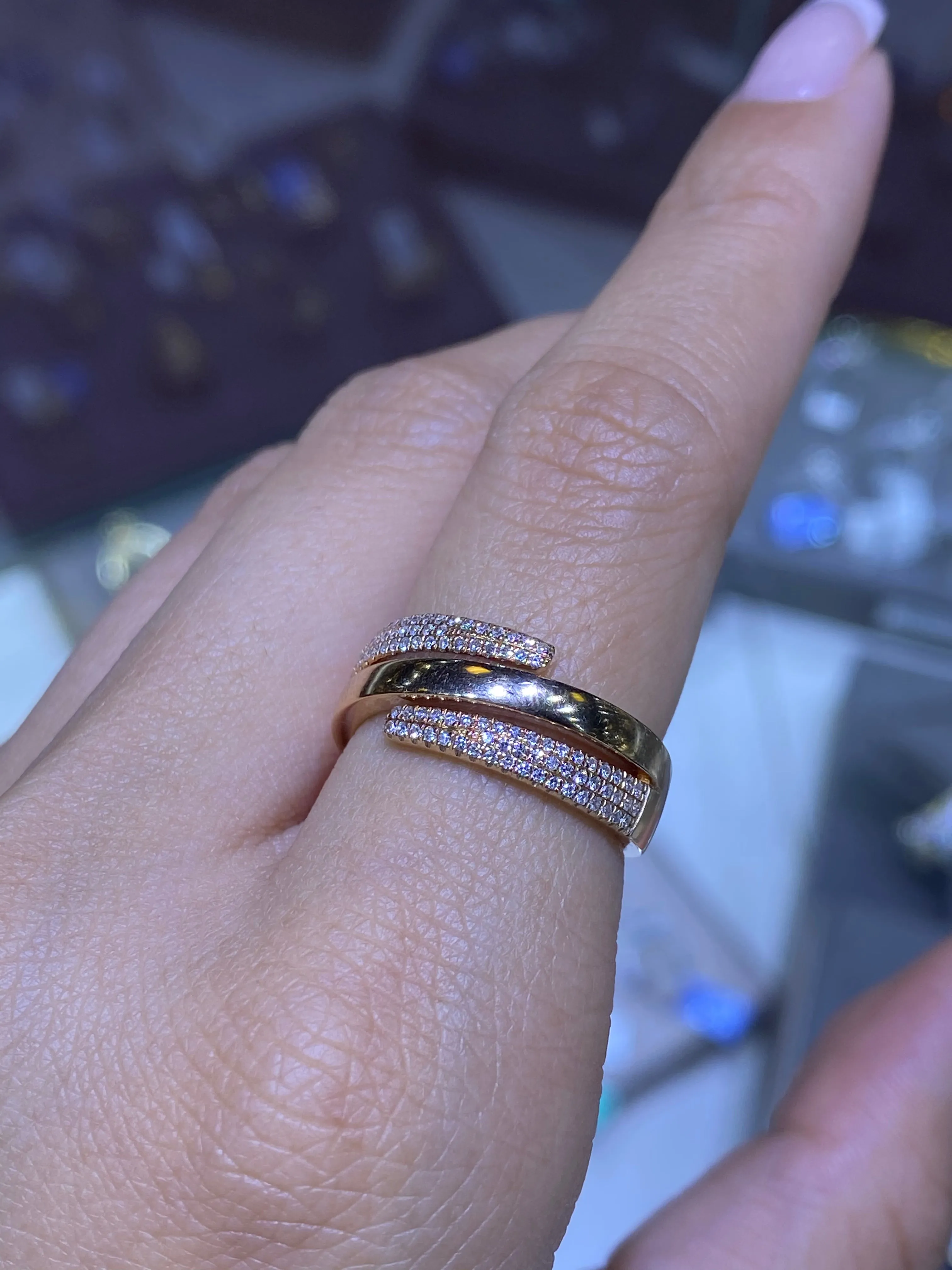 14K Three Row Wrapped Diamond Pavé Band