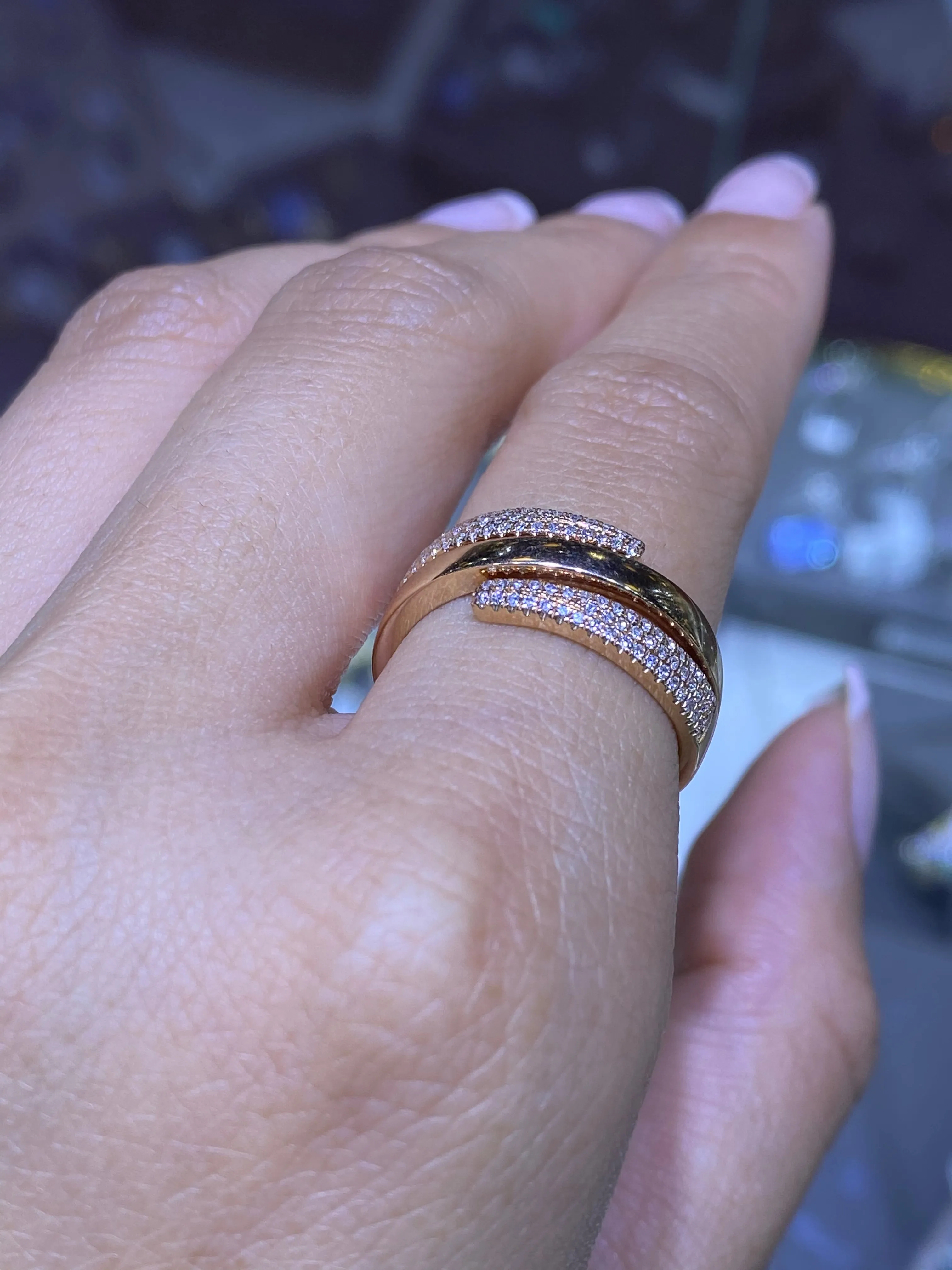 14K Three Row Wrapped Diamond Pavé Band