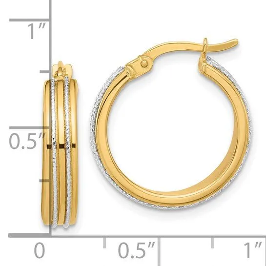 14K TT Gold Polished Dia Cut  Hoop Earrings