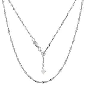 14k White Gold Adjustable Singapore Link Chain Necklace, 1.15mm, 22