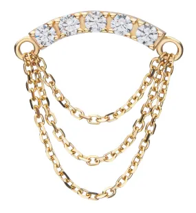 14kt Gold Arch Clear CZ Triple Dangle Chain Threadless Top