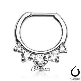 316L Surgical Steel Five Pronged Gems Septum Clicker-Clear