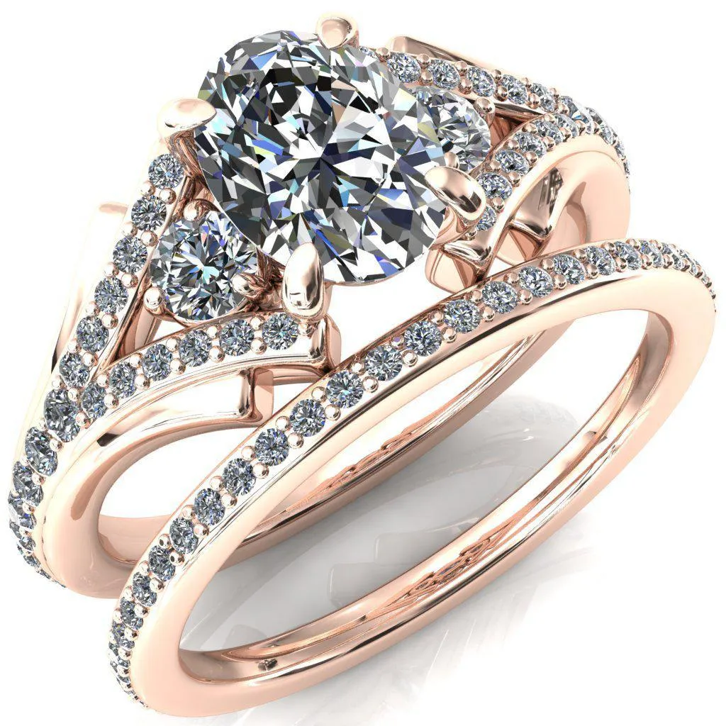 Arietis Oval Lab Grown Diamond Center Stone 4 Prong 3/4 Bead Split Shank Diamond Accent Ring