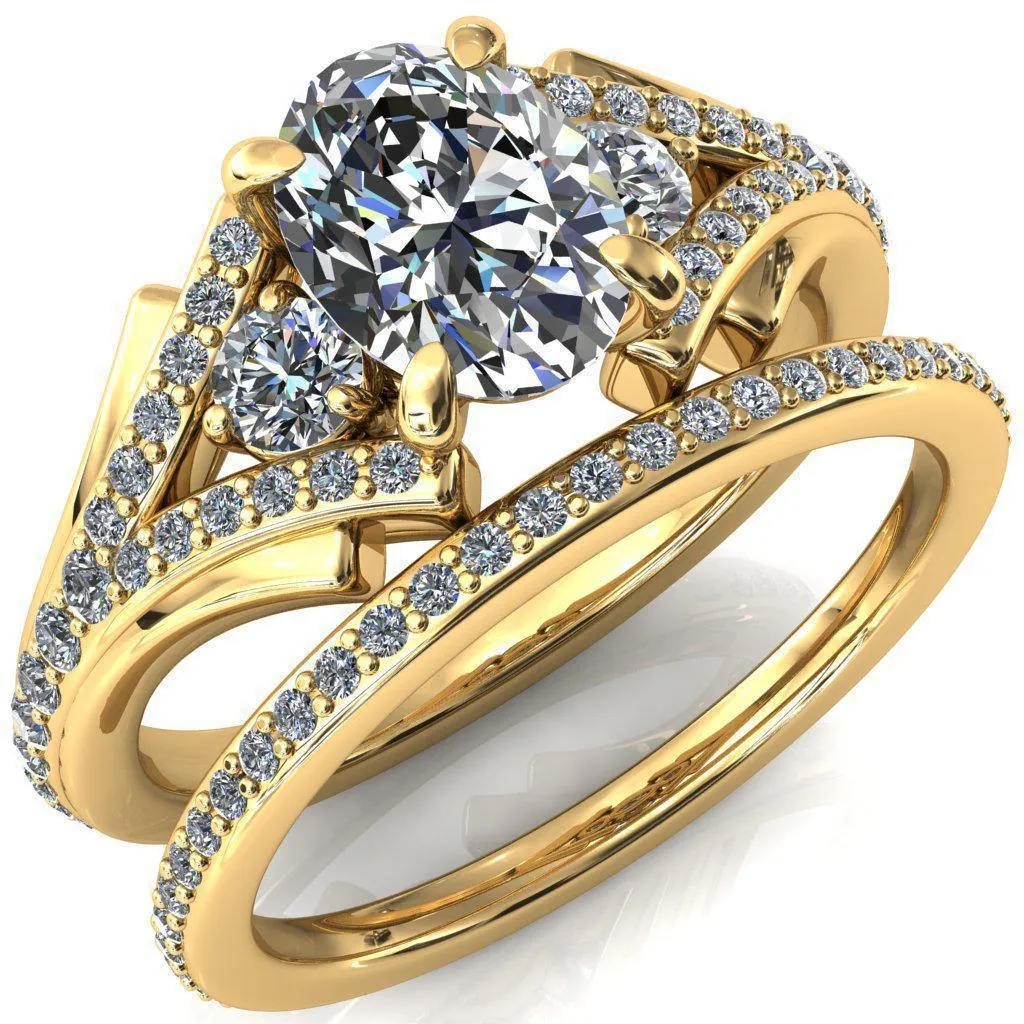 Arietis Oval Lab Grown Diamond Center Stone 4 Prong 3/4 Bead Split Shank Diamond Accent Ring