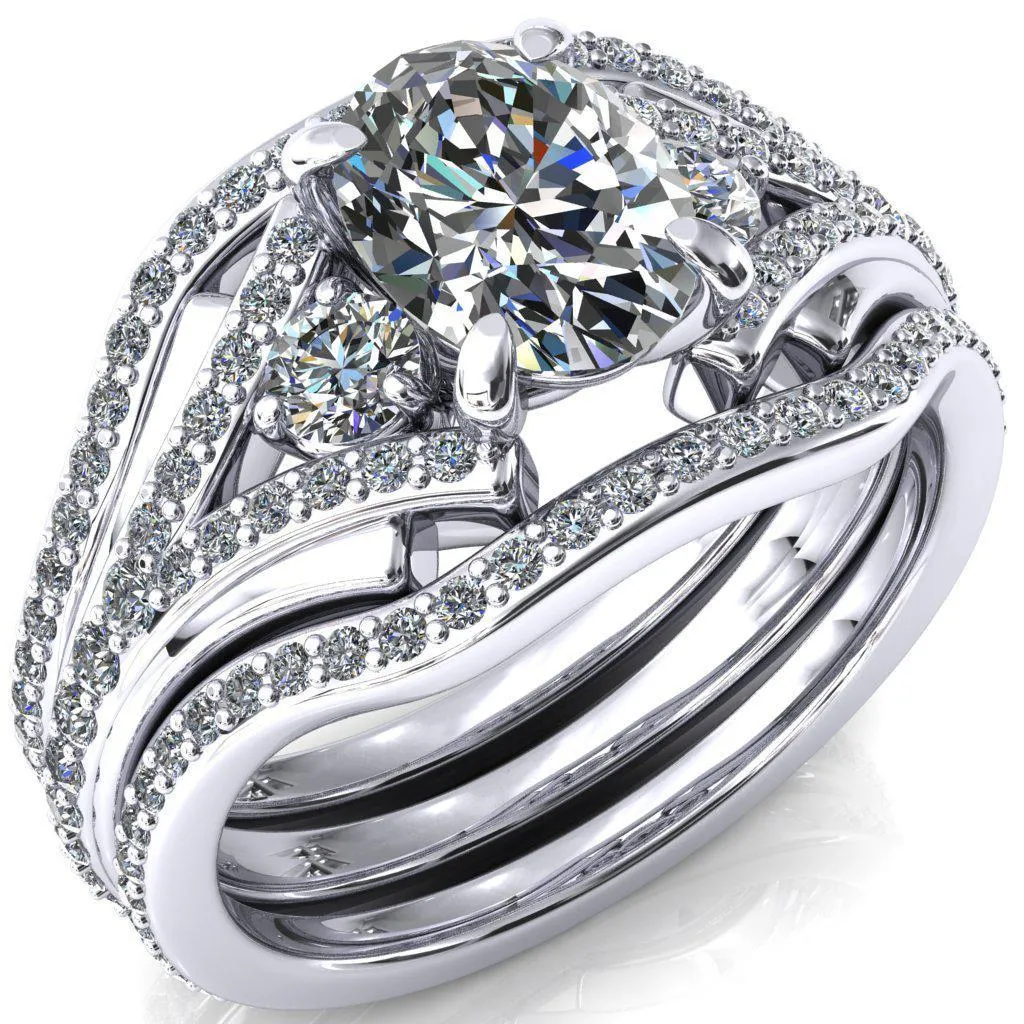 Arietis Oval Lab Grown Diamond Center Stone 4 Prong 3/4 Bead Split Shank Diamond Accent Ring