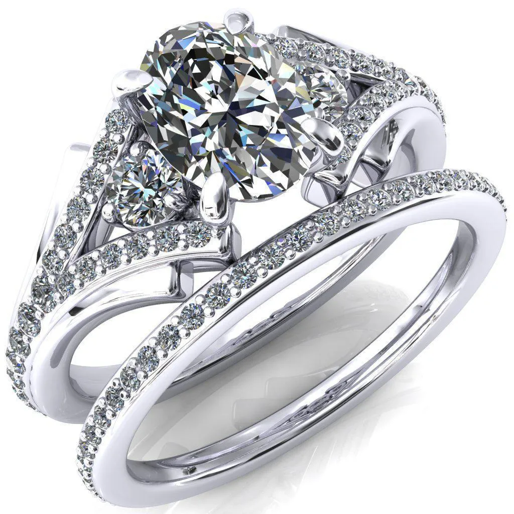 Arietis Oval Lab Grown Diamond Center Stone 4 Prong 3/4 Bead Split Shank Diamond Accent Ring