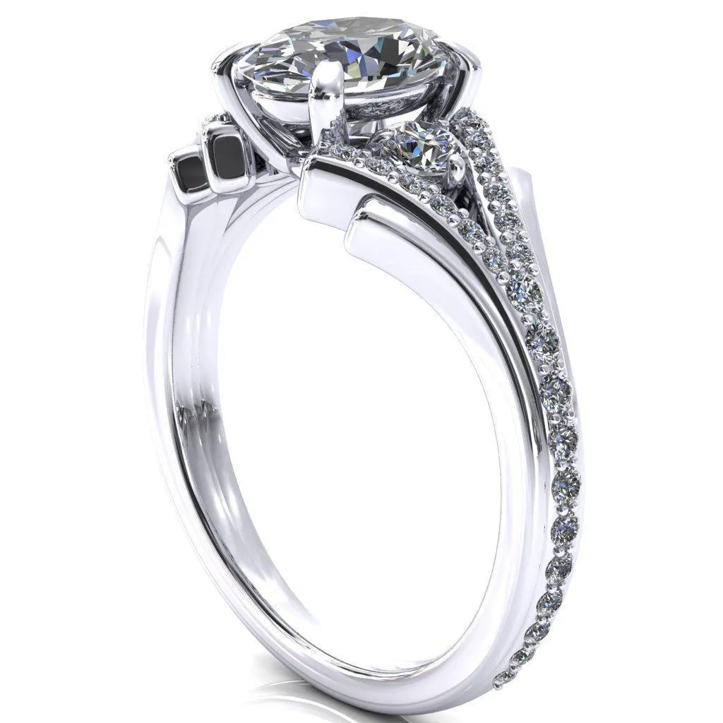 Arietis Oval Lab Grown Diamond Center Stone 4 Prong 3/4 Bead Split Shank Diamond Accent Ring