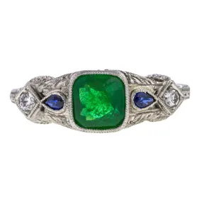 Art Deco Emerald, Sapphire & Diamond Ring