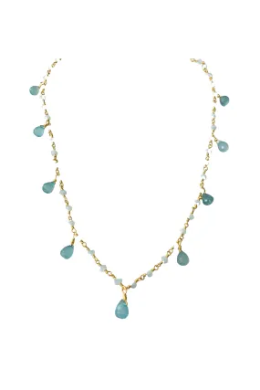 Balmy Nights Chalcedony Teardrop Necklace in Gold