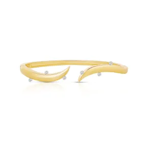 Bezel Diamond Gold Wave Cuff Bangle