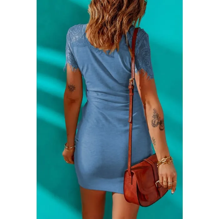 Blue Ribbed T-shirt Dress