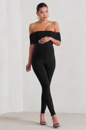 Carefully Crafted | Black Maternity Bardot Fitted Jumpsuit