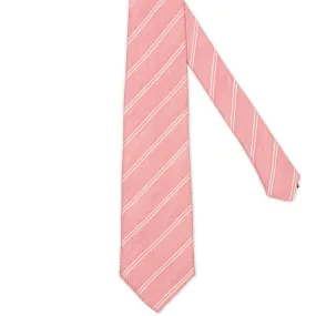 CARLO BARDELLI Pink Diagonal Striped Silk-Linen Tie NEW