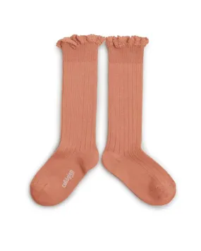 Collegien Ruffle Knee Socks - melon