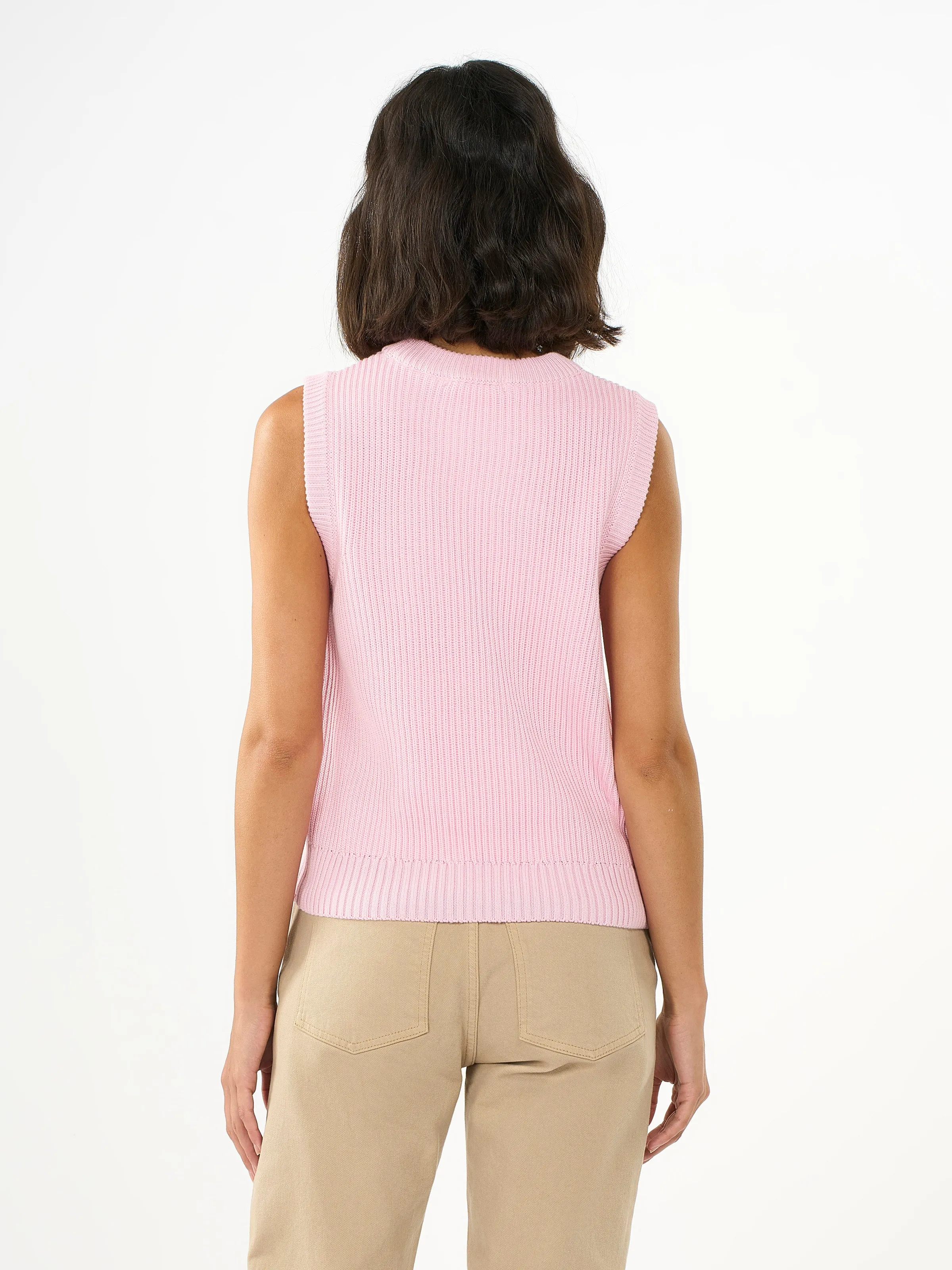 Crew neck cotton mix vest - Parfait Pink