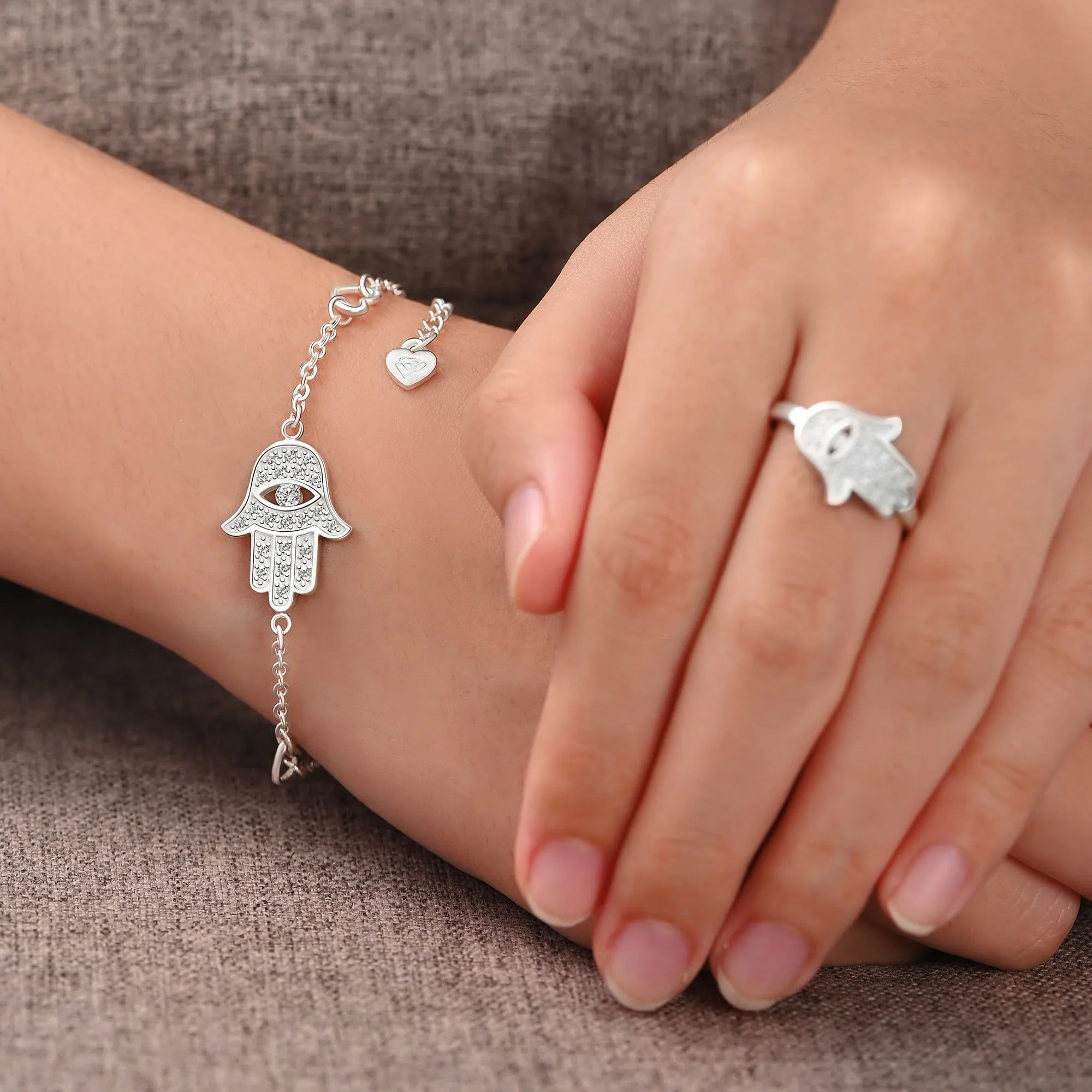 CZ Hamsa Hand Bracelet Sterling Silver