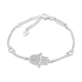 CZ Hamsa Hand Bracelet Sterling Silver