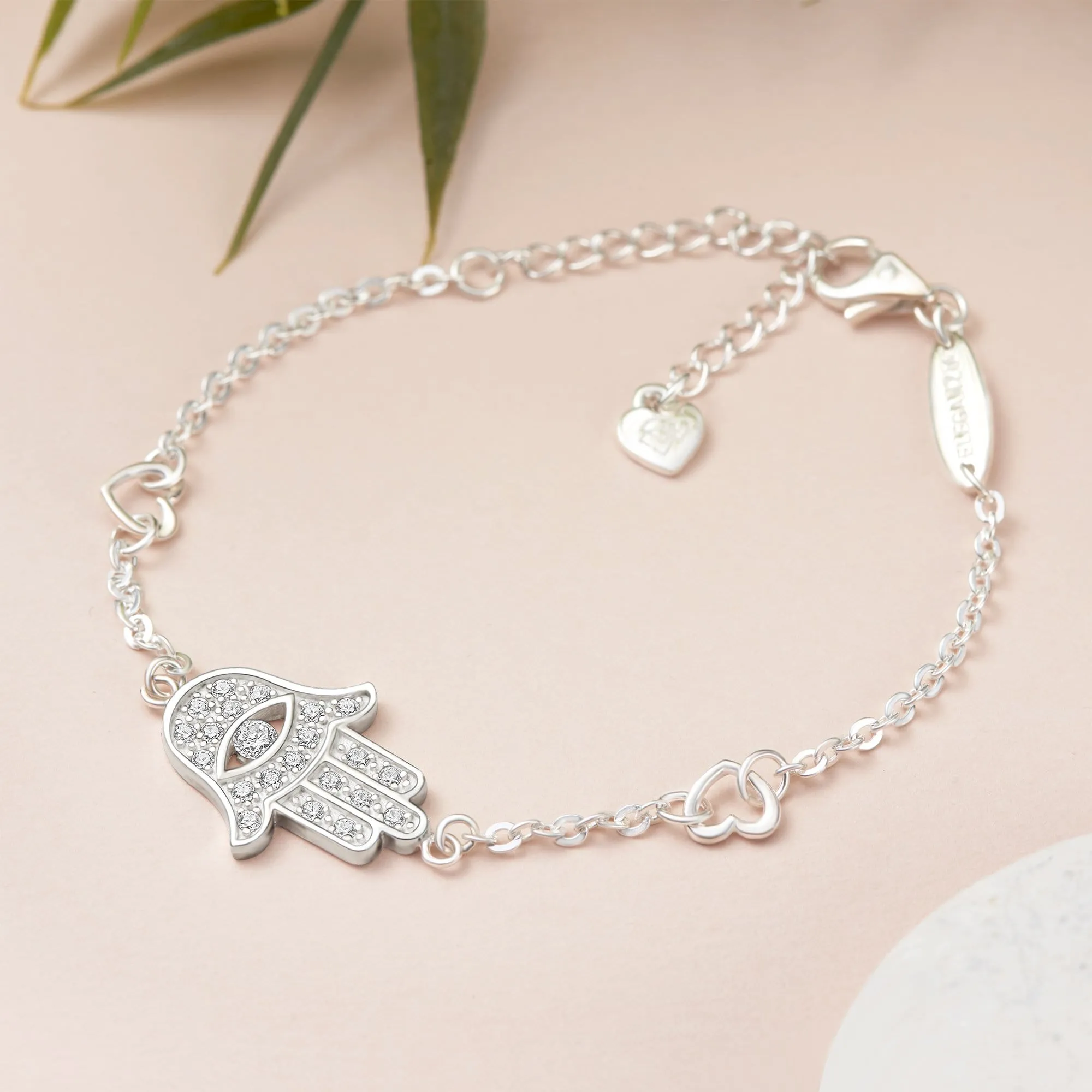 CZ Hamsa Hand Bracelet Sterling Silver