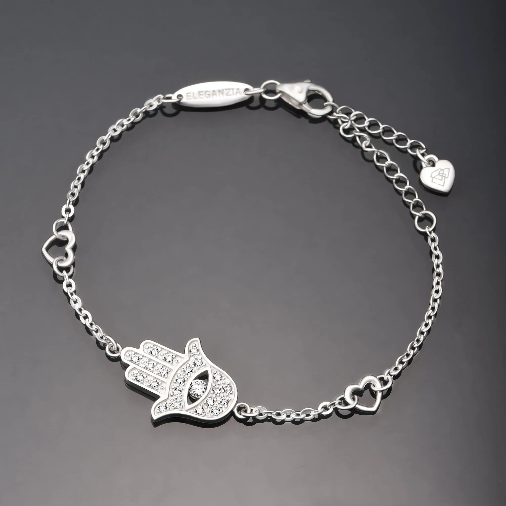 CZ Hamsa Hand Bracelet Sterling Silver