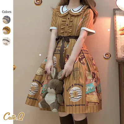 Donuts coffee shop lolita daily op one piece dress dolly collar