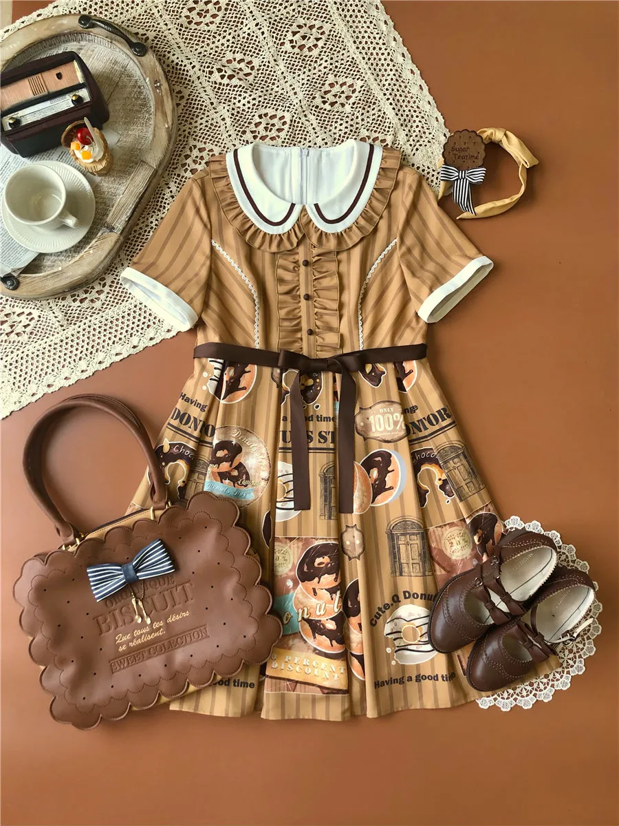 Donuts coffee shop lolita daily op one piece dress dolly collar