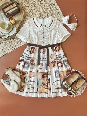 Donuts coffee shop lolita daily op one piece dress dolly collar