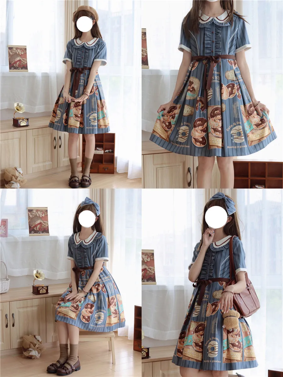 Donuts coffee shop lolita daily op one piece dress dolly collar