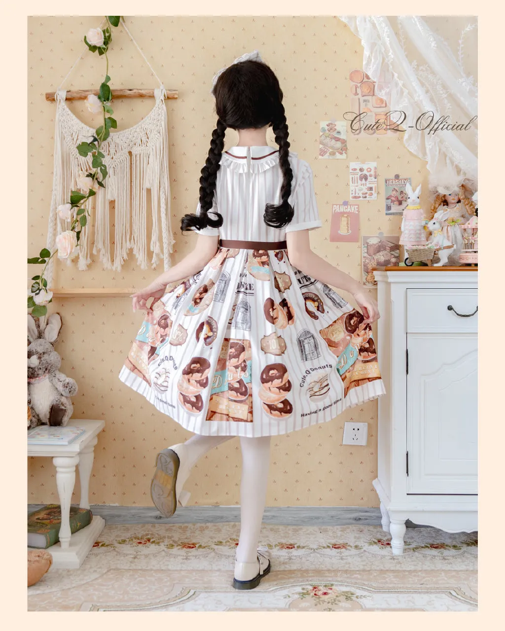 Donuts coffee shop lolita daily op one piece dress dolly collar