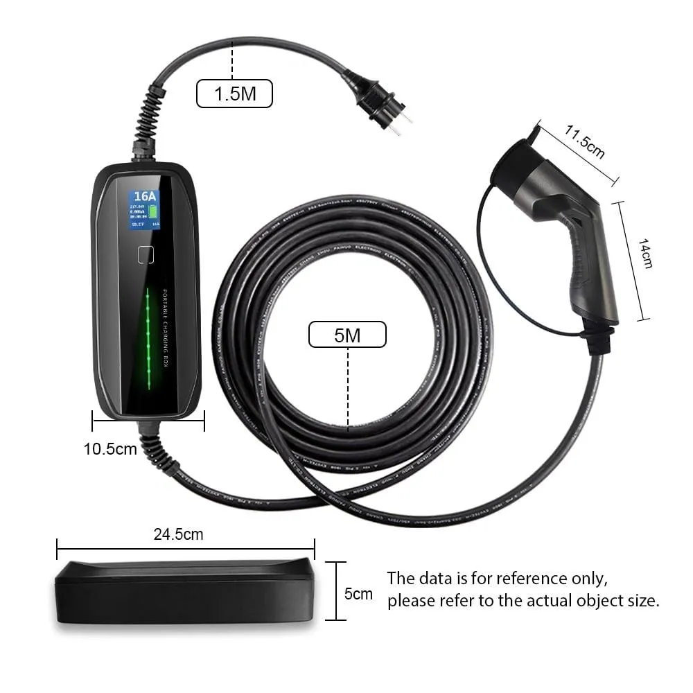 EVSE Type 2 Portable EV Charging Box Cable Switchable 10/16A Schuko Plug Electric Vehicle Car Charger IEC 62196-2 2.2/3.6KW