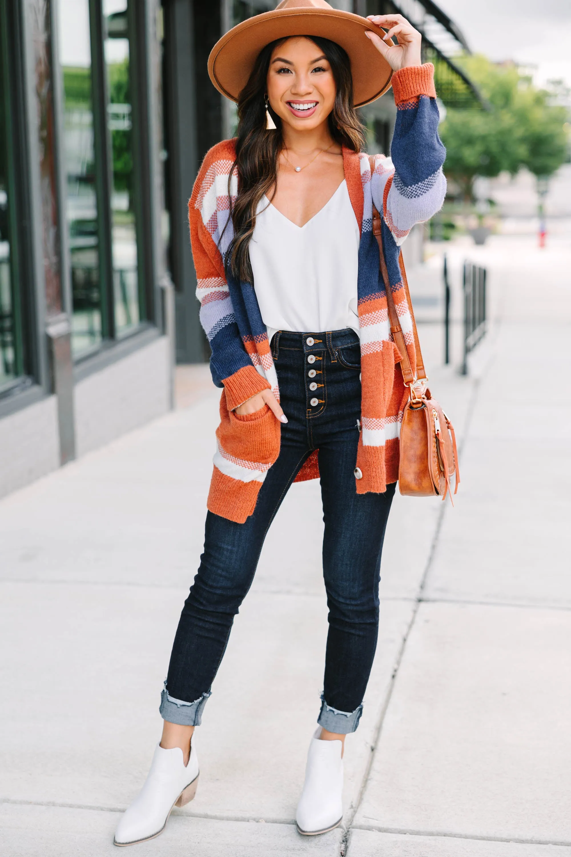 Fall For You Rust Orange Striped Cardigan