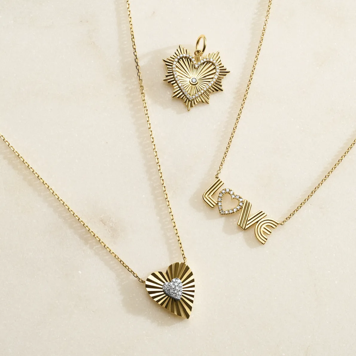 Fluted Diamond LOVE Necklace