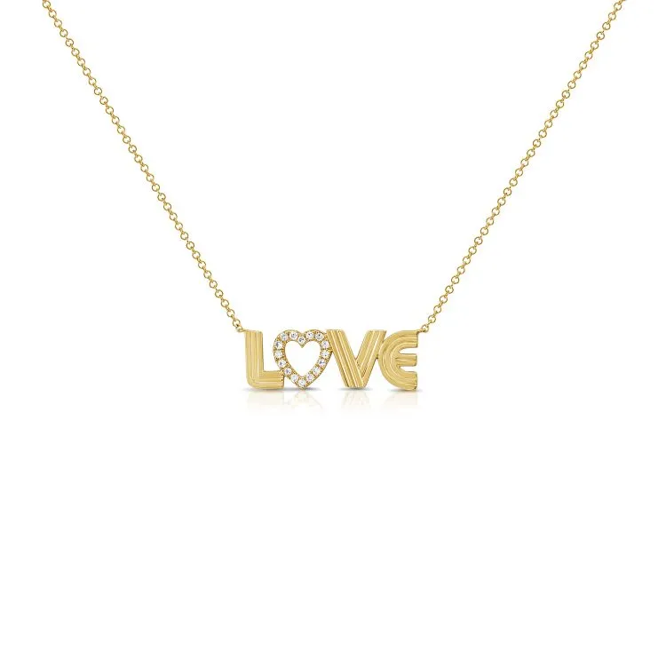 Fluted Diamond LOVE Necklace