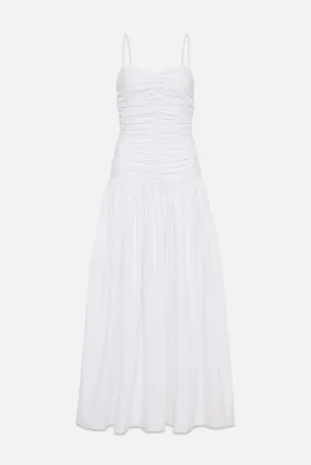 Gathered Drop Waist Dress in White