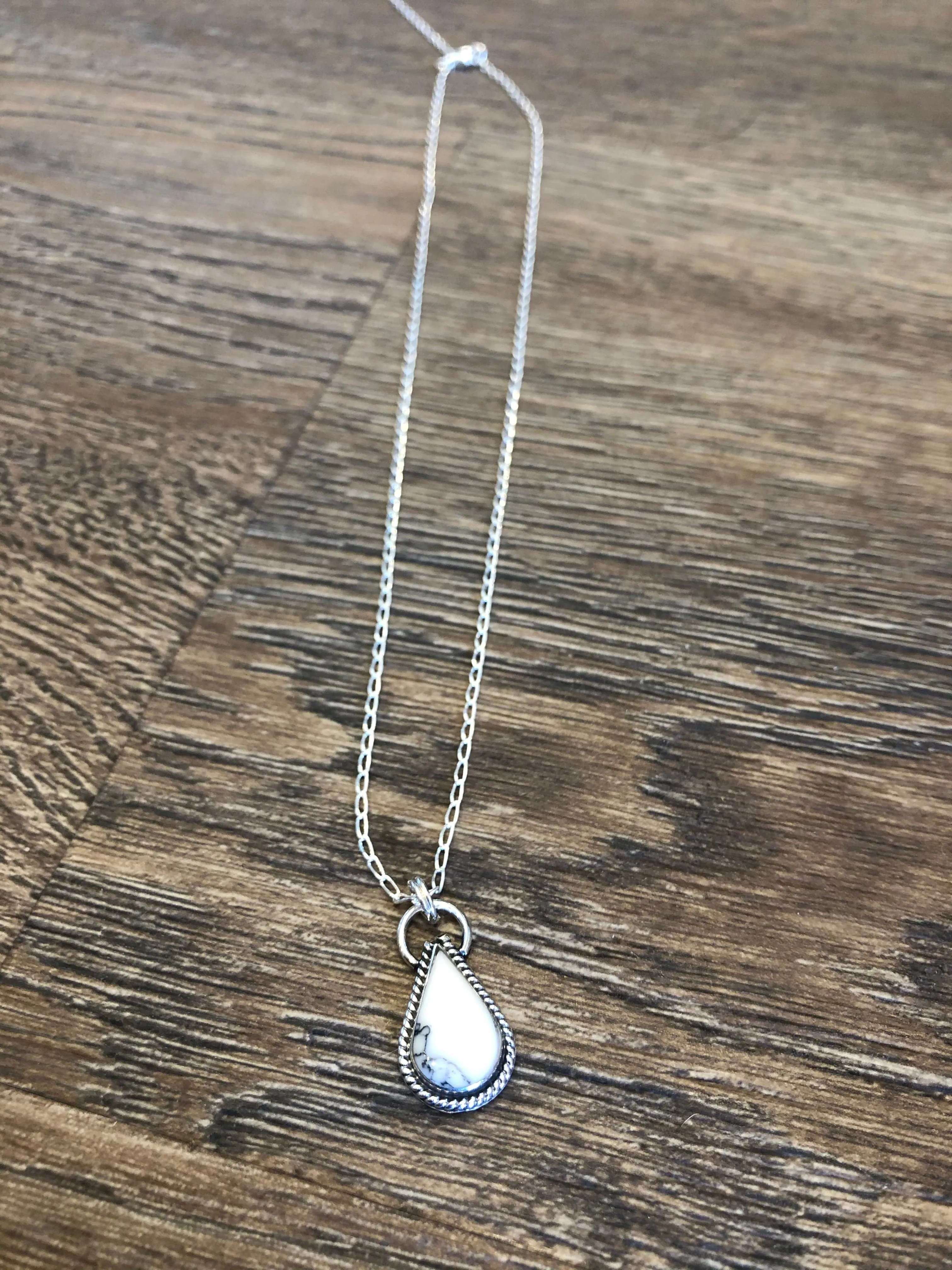 Genuine Howlite White,Black or Turquoise Teardrop Necklace