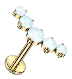 Gold PVD Curve White Opalite Titanium Internally Threaded Labret