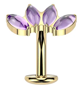 Gold PVD Quartet Amethyst Titanium Threadless Belly Button Ring