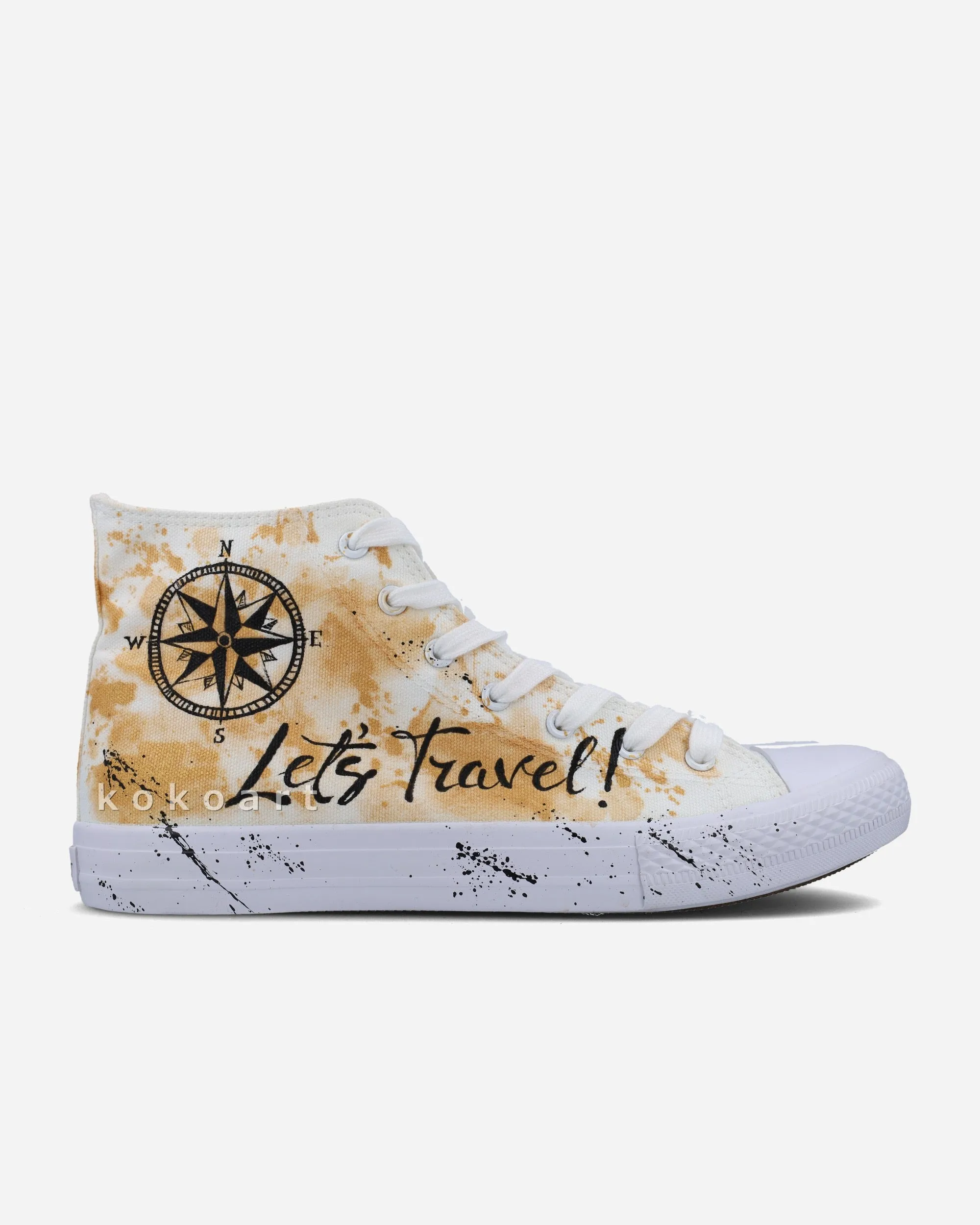 Gold Watercolour World Map & Compass Hand Painted Shoes