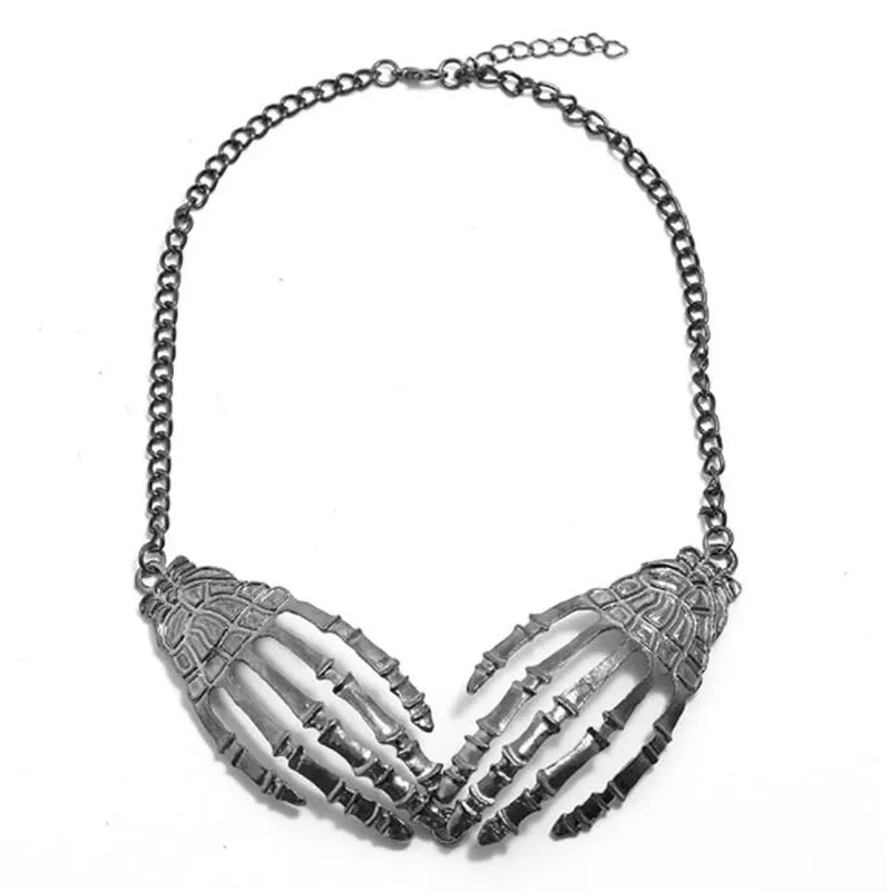 Halloween Exaggerated Hand Claw Necklace Palm Alloy Short Punk Necklace Personality Clavicle Chain LJH21