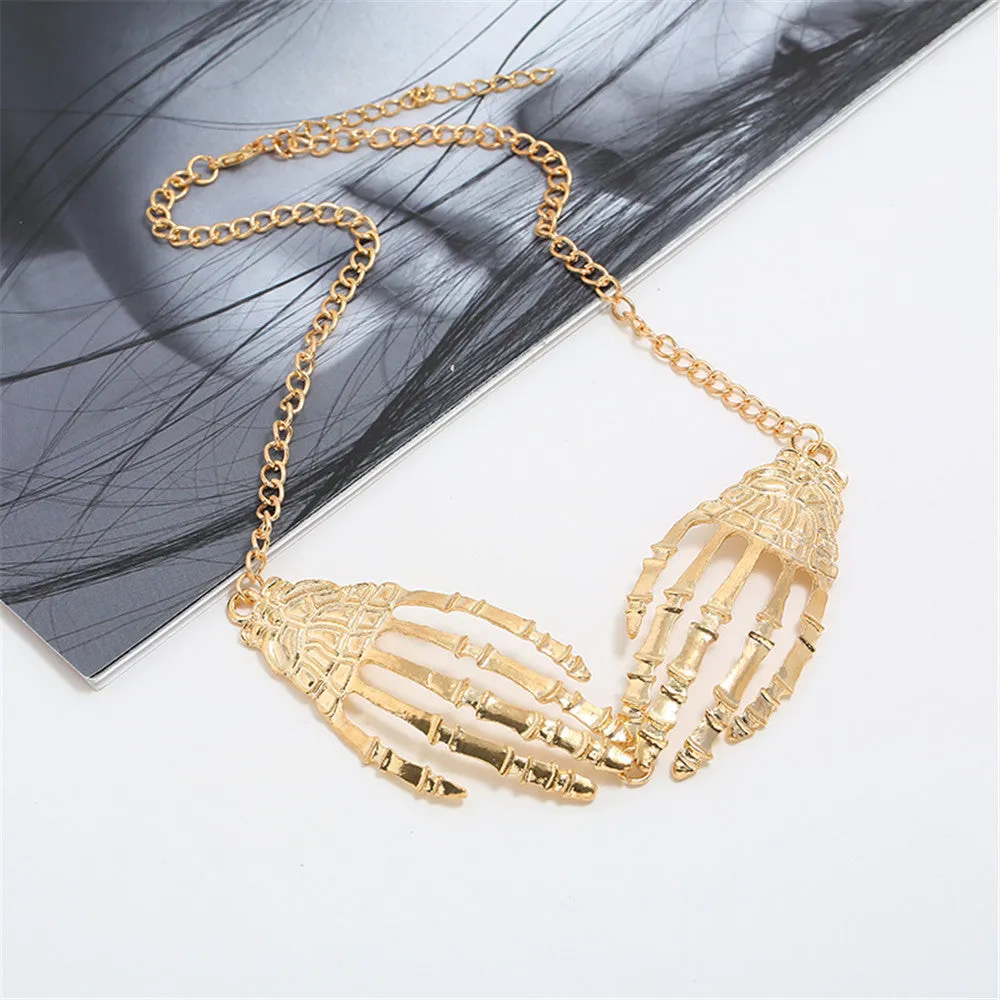 Halloween Exaggerated Hand Claw Necklace Palm Alloy Short Punk Necklace Personality Clavicle Chain LJH21