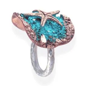 Handmade Bronze Turquoise Shimmering Starfish Silver Ring