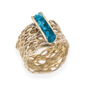 Handmade Diamond Curved Gold Plated Ring With Turquoise Crystals