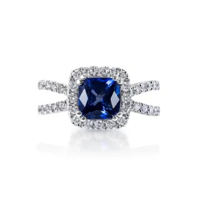 Hayden 3 Carat Cushion Cut Blue Sapphire Ring in 14 Karat White Gold